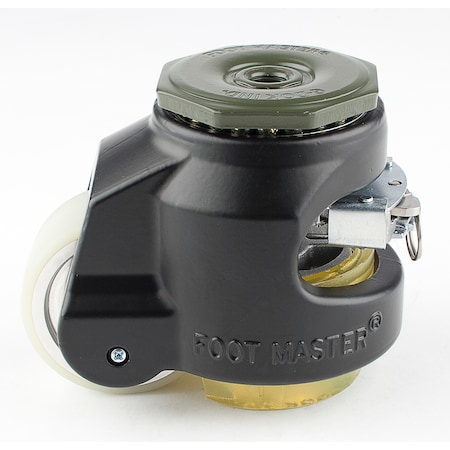 Foot Master Leveling Caster, Ratchet, 63 mm PU Wheel, 1/2-13 Stem, Swivel, 500 kg Cap, PU Foot Pad, Black GDR-80-S-HUP-CUR-FBL-1/2